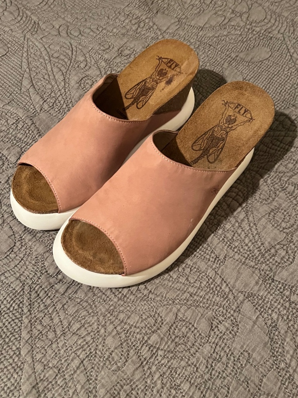 Fly London Gino 966 Pink Leather Slip on Mules with Soft Sole Size 9.5/40